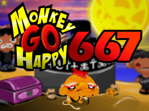 Monkey GO Happy Stage 667: Goths on the beach and the ghost of Edgar Allan Poe